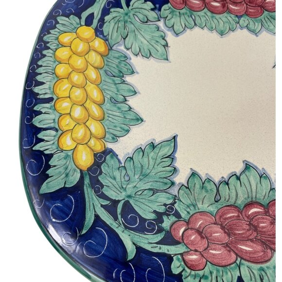 Hand-Painted 14" Square Ceramic Serving Plate With Grapes & Leaves Design - Picture 2 of 11